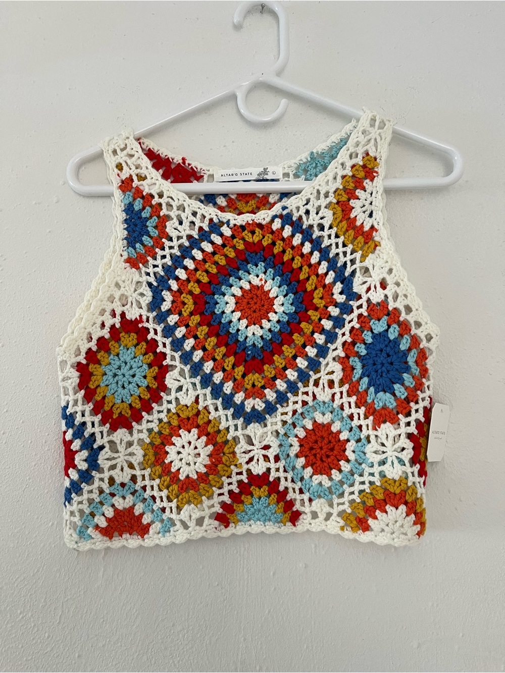 Altar'd State Multicolor Crochet Tank with White Trim